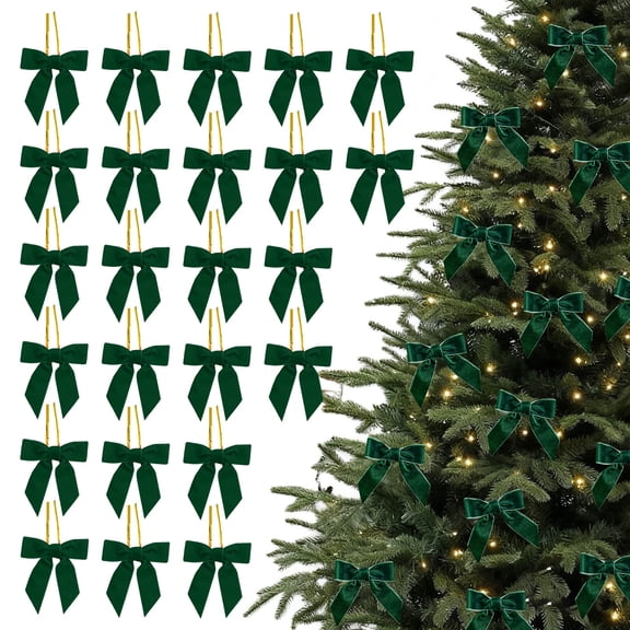Christmas Decorations,Christmas Bows,24 Pcs Velvet Bows for Christmas Tree Xmas Ribbon Ornaments, Home Decor for Wreath Garland Gift Wrapping Crafts Wedding Party