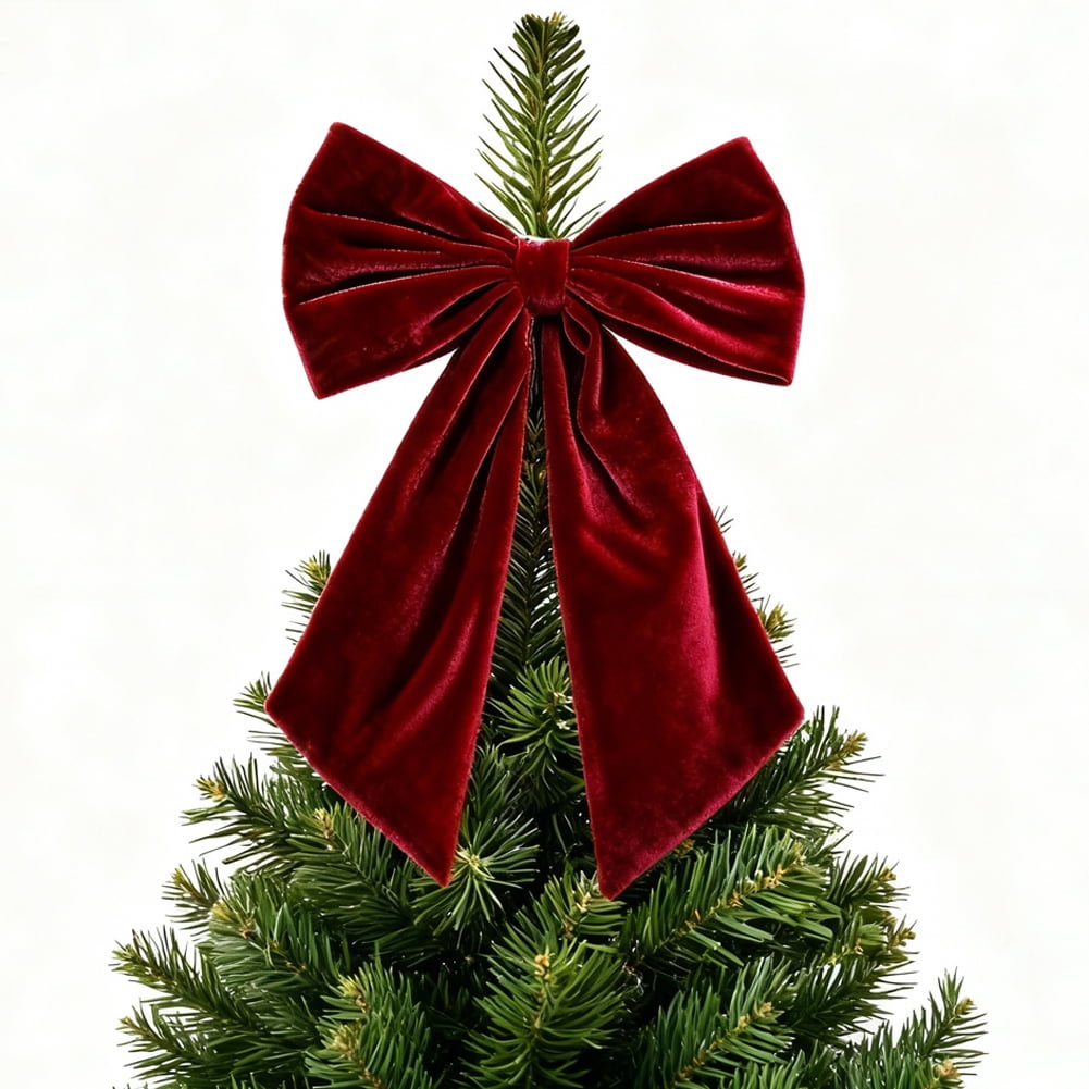 Christmas Decorations - Christmas Bows - 36x18 Inches Large Red Velvet Christmas Tree Topper - Burgundy Ribbon Gift Bows - Xmas Decor for Indoor Outdoor Home Wreaths Mantle Front Door Porch Wedding