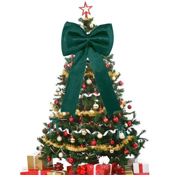 Christmas Decorations - Christmas Bows - 45x30cm Large Red Silk Christmas Tree Topper - Burgundy Ribbon Gift Bows - Xmas Decor for Indoor Outdoor Home Wreaths Mantle Front Door Porch Wedding