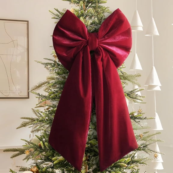 Christmas Decorations - Christmas Bows - Large Red Velvet Christmas Tree Topper - Burgundy Ribbon Gift Bows - Xmas Decor for Indoor Outdoor Home Wreaths Mantle Front Door Porch Wedding