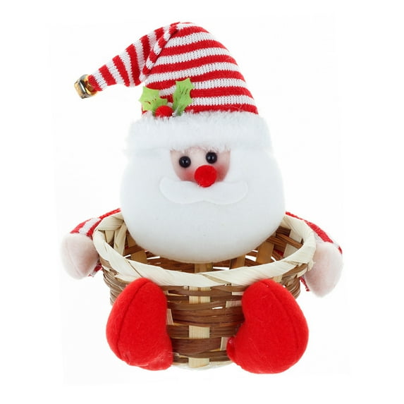 Christmas Decorations, Christmas Candy Baskets, Snowman Santa Gift Basket for Elderly People, Bamboo Red Holiday Ornament Candy Holder, Kids Festival Cookie Container