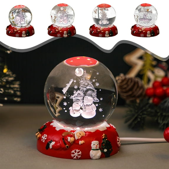 Christmas Decorations Christmas Crystal Night Light Christmas Crystal Ball with Led Lights Ambient Light Novelty Crystal Ornaments for Home Bedroom Living Room Office Christmas Gifts