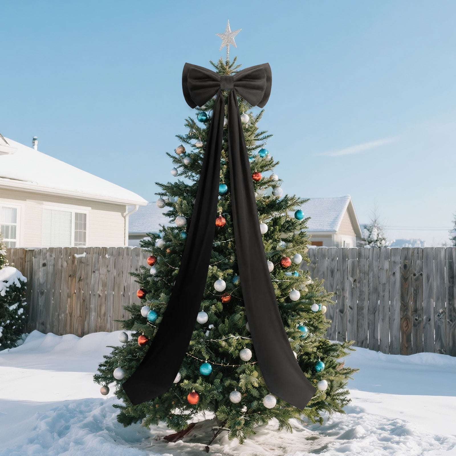 Christmas Decorations - Christmas Decor - 6 Ft Giant Bows for Christmas Tree - Big Black Velvet Bow for Tree Topper Indoor Home Room Party Valentines Xmas Decoration