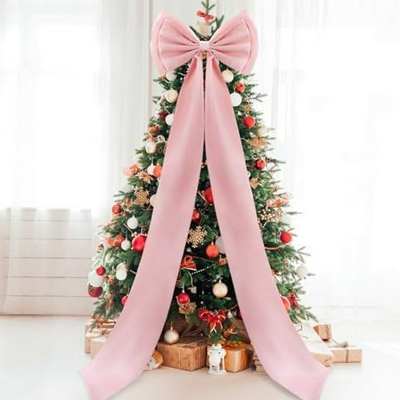 Christmas Decorations - Christmas Decor - 6 Ft Giant Bows for Christmas Tree - Big Pink Velvet Bow for Tree Topper Indoor Home Room Party Valentines Xmas Decoration
