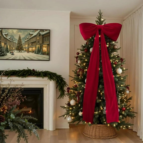 Christmas Decorations - Christmas Decor,6Ft Xmas Tree Giant Flannel Bow for XmasTree,Big Red Flannel Bow for Tree Topper Window Wall Mantle,Indoor Room Party Valentines Xmas Decor(Red)