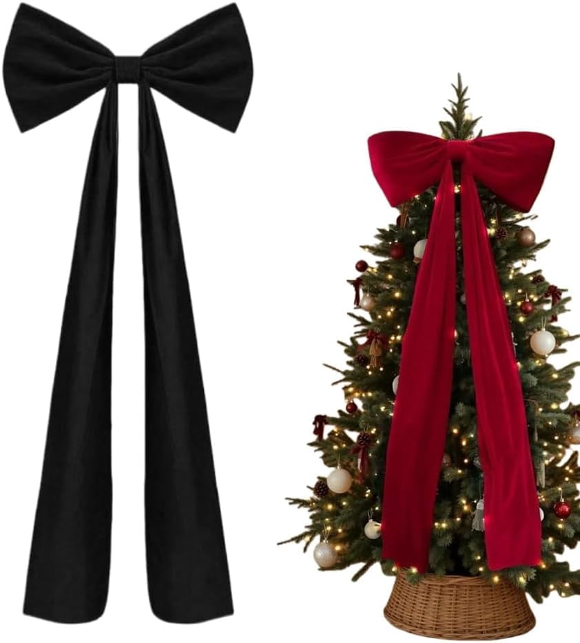 Christmas Decorations - Christmas Decor,6Ft Xmas Tree Giant Flannel Bow for XmasTree,Big Red Flannel Bow for Tree Topper Window Wall Mantle,Indoor Room Party Valentines Xmas Decor(Black)