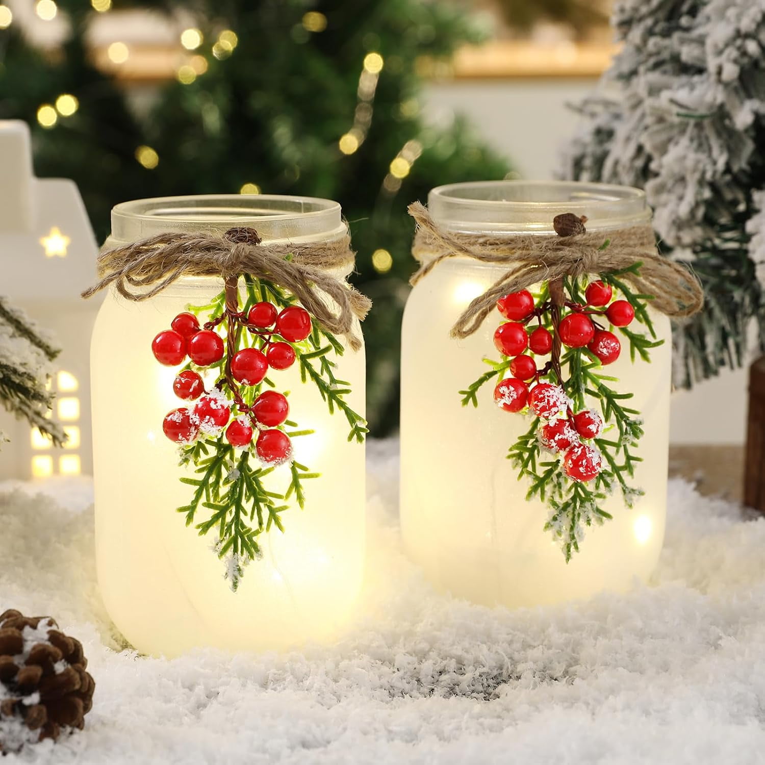 Christmas Decorations - Christmas Decor- Winter Mason Jar with Light -  Rustic Farmhouse Christmas Decoration for Home Room Indoor Tables Mantle  Shelf Party Centerpiece - Walmart.com, image size:1500x1500