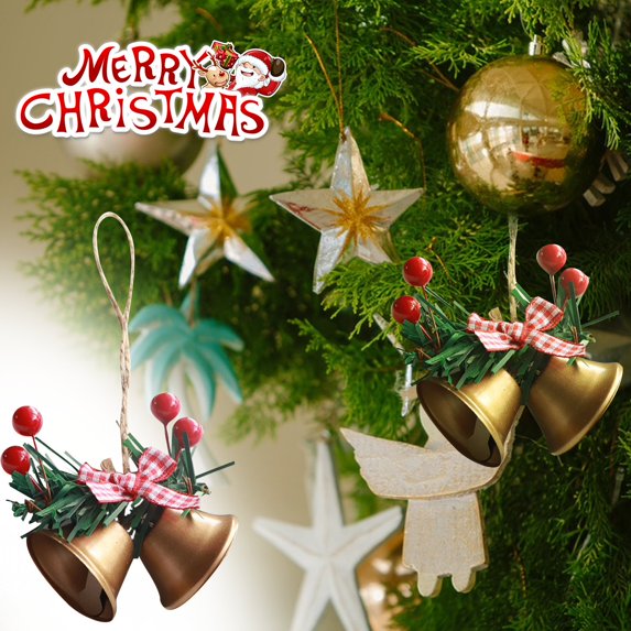 Christmas Decorations Christmas Decoration Double Horn Bell Window Christmas Tree Pendant Handmade Diy Accessories Metal Bell Pendant 2.76x5.51x1.5"