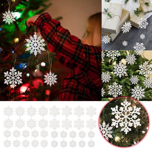 Christmas Decorations, Christmas Decorations White Snowflake Ornaments Glitter Snowflake Ornaments Christmas Tree Ornaments String Beads for Doorway Car Decorations Interior, Christmas Hangs