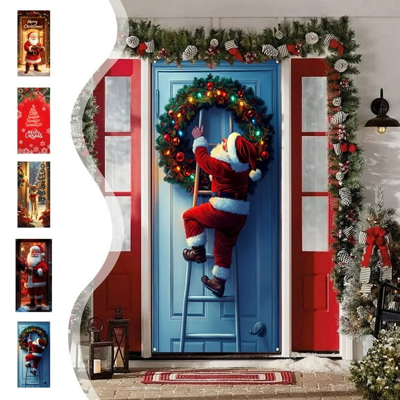 Christmas Decorations Christmas Door Cover 35X71 Inch Christmas Door Decorations Large Santa Claus Background Christmas Door Banner Christmas Party Backdrop for Home Garden Door Holiday Decor