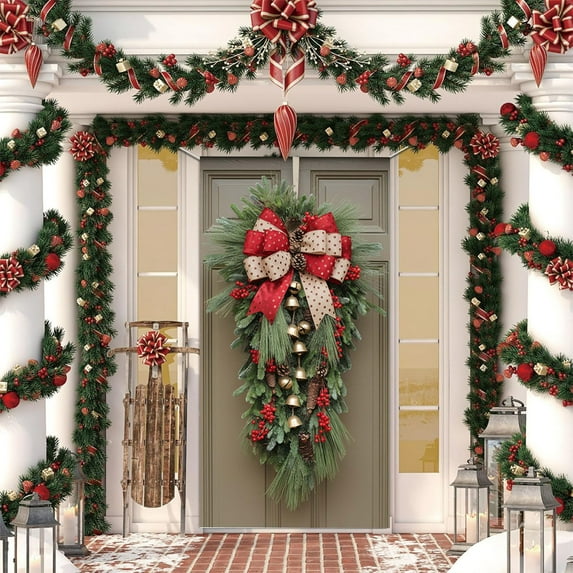 Christmas Decorations Christmas Door Cover for Front Door Wearth Christmas Door Banner With Red Bell Hanging Backdrop Wall Decoration for Indoor Home Christmas Party Decor 70.8×35.43 inches