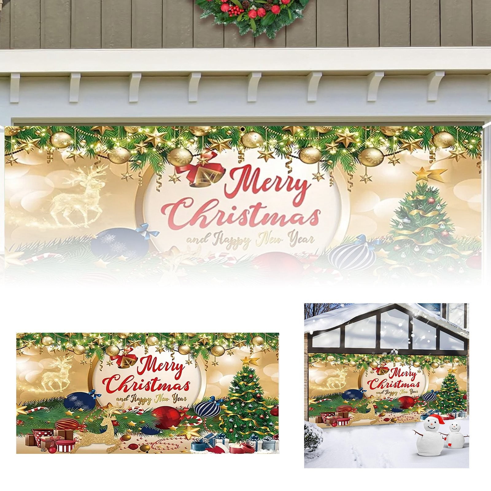 Christmas Decorations,Christmas Garage Door Christmas Night View Merry