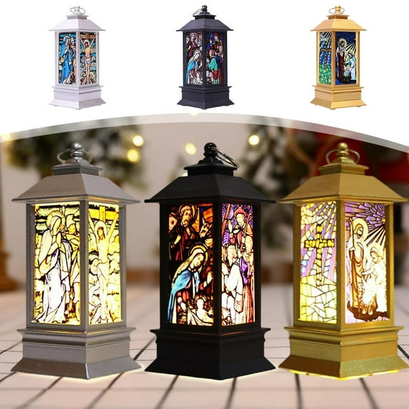Christmas Decorations Christmas Lantern Jesu Elementals Night Light Battery Operated Lighted LED Indoor Decoration Suitable For Christmas Thanksgiving Party Dining Table Decor Xmas Gift