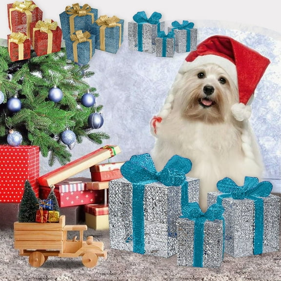 Christmas Decorations Christmas Lighted Gift Boxes Set of 3 Battery Operated Xmas Present Boxes Warm White LED with Bows for Christmas Tree Skirt Indoor Outdoor Porch Holiday Decor