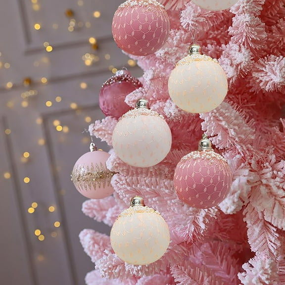Christmas Decorations, Christmas Ornaments, Hanging Electroplated Mesh Christmas Balls for Tree, Pink PVC 8cm Rosy Plated Painted Holiday Decor for Hotel Shopping Mall Window