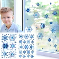 Christmas Decorations Christmas Ornaments Snowflake Window Clings, 36Pcs Removable Reusable Blue Snowflake Decals for Christmas Winter Holiday Party Home Decoration Bule