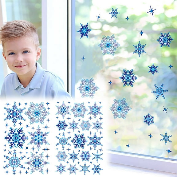 Christmas Decorations Christmas Ornaments Snowflake Window Clings, 36Pcs Removable Reusable Blue Snowflake Decals for Christmas Winter Holiday Party Home Decoration Bule