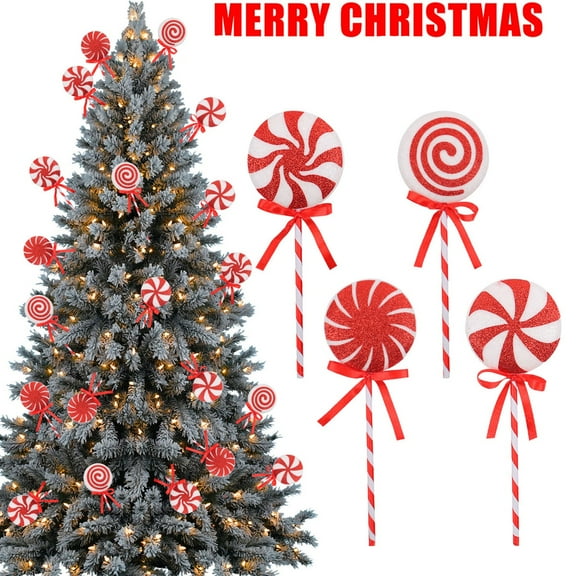 Christmas Decorations Christmas Picks for Tree 8.26Inch Festive Red and White Swirl Lollipop Ornament Christmas Tree Decoration with Bow Holiday Decor