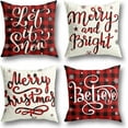 thumbnail image 1 of Christmas Decorations Christmas Pillow Covers 16x16 Inches Set of 4 Farmhouse Buffalo Plaid Black and Red Throw Pillow Case Winter Holiday Christmas Decor Home Sofa Couch Cushion Indoor Decorations, 1 of 6