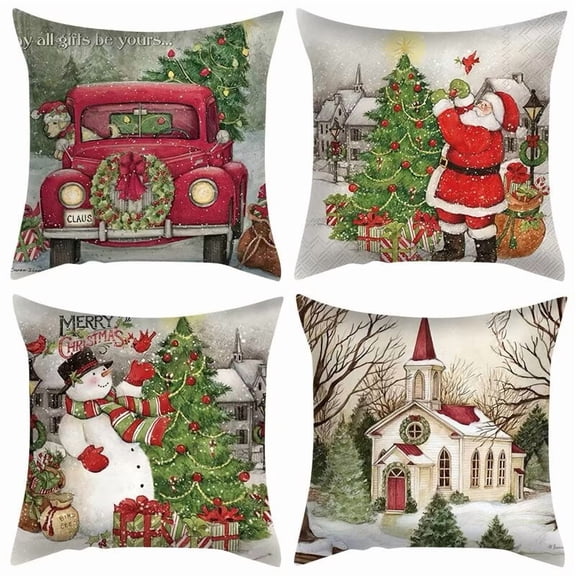 Christmas Decorations Christmas Pillow Covers 18 x 18 Inches Set of 4 - Xmas Series Cushion Pillow Cover Custom Zippered Square Pillowcase
