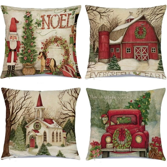 Christmas Decorations Christmas Pillow Covers 18 x 18 Inches Set of 4 - Xmas Series Cushion Pillow Cover Custom Zippered Square Pillowcase