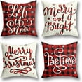 thumbnail image 1 of Christmas Decorations Christmas Pillow Covers 18x18 Inches Set of 4 Farmhouse Buffalo Plaid Black and Red Throw Pillow Case Winter Holiday Christmas Decor Home Sofa Couch Cushion Indoor Decorations, 1 of 6