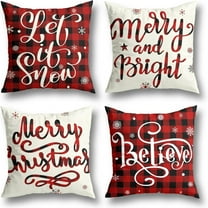 Christmas Decorations Christmas Pillow Covers 18x18 Inches Set of 4 Farmhouse Buffalo Plaid Black and Red Throw Pillow Case Winter Holiday Christmas Decor Home Sofa Couch Cushion Indoor Decorations