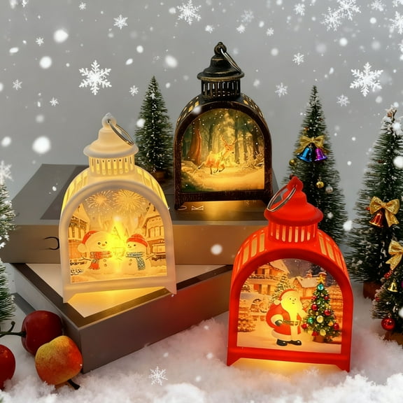 Christmas Decorations Christmas Snow Globe Lantern Mini Battery Operated Night Light Electronic Ambient Light Water Glittering Lanterns for Christmas Festival Decoration Gifts