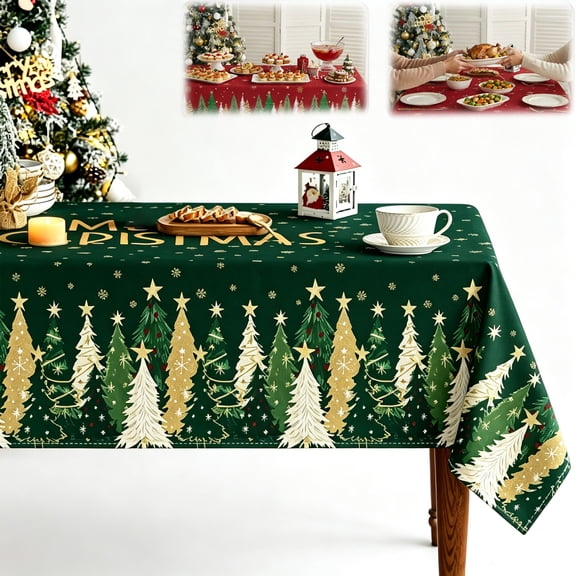Christmas Decorations,Christmas Tablecloth 60x84 Inch, Washable Christmas Decorations Indoor, Green Tree Rectangular Table Cover for Party(Dark Green)