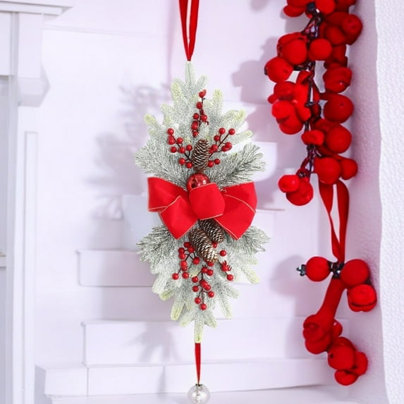 Christmas Decorations Christmas Teardrop Swags Snow Frost Needles Christmas Garland Winter Pine Needles Swag for Window Home Stairs Indoor Outdoor Decor 25.59x11.81in