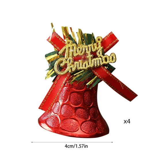 Christmas Decorations, Christmas Tree Ornaments, Hanging Bells Pendants for Holiday Tree, Set of 4 Plastic Decorations in Gold Red Silver, Durable Festive Home Scene Arrangement, 5x4x4cm