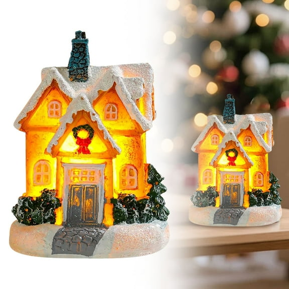 Christmas Decorations - Christmas Village Lighted Resin Houses - Indoor White Xmas Holiday Rustic Unique Decor for Home Table Room Farmhouse Decoration