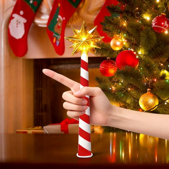 Christmas Decorations, Christmas Wand Light Controller with Star Top Red and White Stripe Design Glowing Holiday Tree Light Control Stick for Indoor Outdoor Display