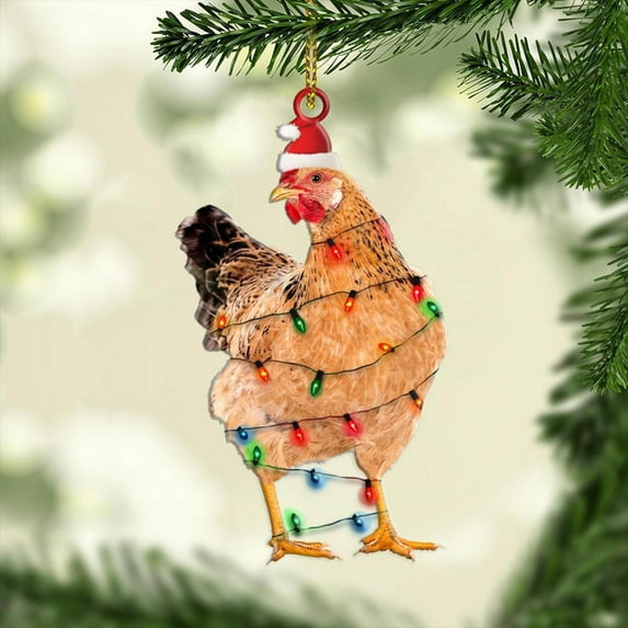 Christmas Decorations Clearance 2023 Christmas Chicken Pendant, Acrylic Material Rooster Pendant, Christmas Tree Decoration Flat Pendant
