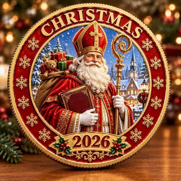 Christmas Decorations Clearance! 2026 Dated Nicholas Christmas Commemorative Collectible Coin, Embossed Iron Holiday Keepsake, Tabletop Decor, Stocking Stuffer & Christmas Gift for Collectors