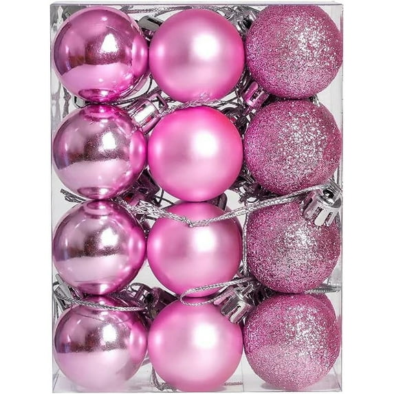 Christmas Decorations Clearance, 24Pcs Christmas Balls Ornaments, 1.18'' Shatterproof Christmas Tree Decorations Ornaments, Christmas Decorations for Indoor Home Holiday Wedding Party Pink