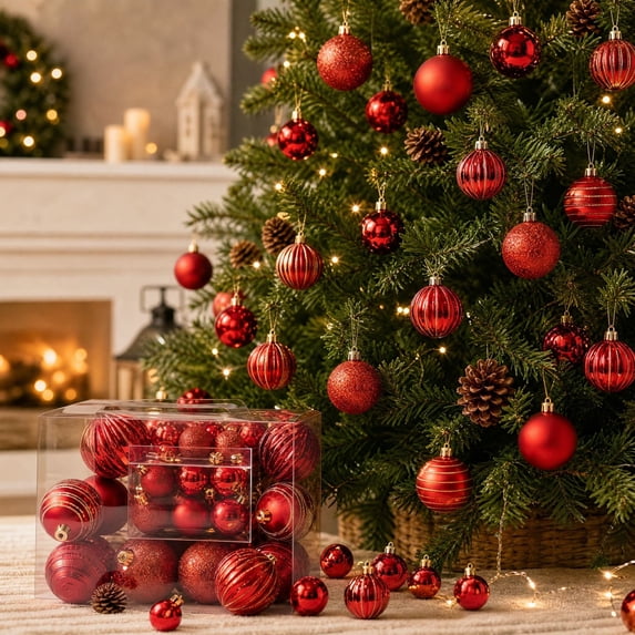 Christmas Decorations Clearance – 50 PCS Christmas Ornaments Set, Shatterproof Christmas Tree Balls Ornaments, Christmas Ball Hanging Decor for Xmas Tree Home Indoor Outdoor Party (Red)