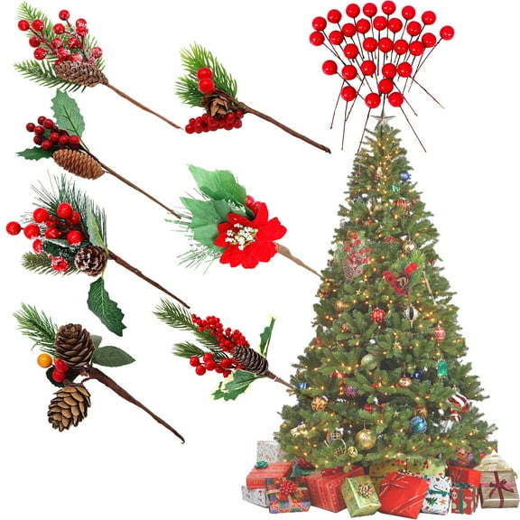 Christmas Decorations Clearance! Christmas Flowers Artificial Christmas Artificial Flowers Scattered White and Red Fruit Cuttings Christmas Artificial Flowers