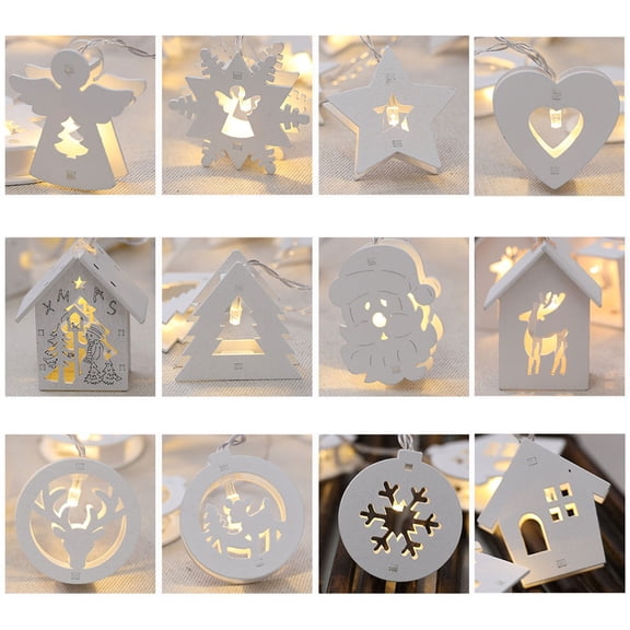 Christmas Decorations Clearance, Christmas Wooden LED Snowflake Lights Hollowed-out Small House Lights Supermarket Scene Decoration Five-Star String Lights Xmas Decor, 6.56ft