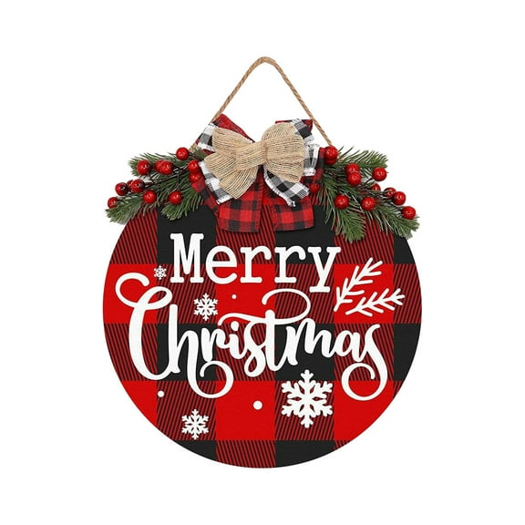Christmas Wooden Welcome Door Sign Door Wreath with Simulated Leaf Bow Decoration Wreath