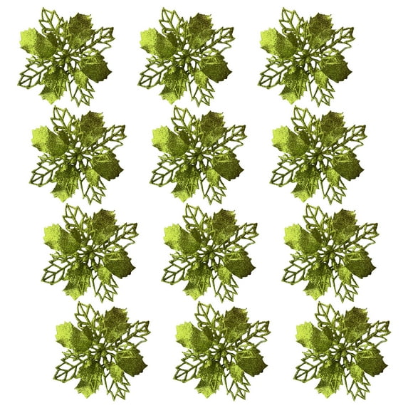 Christmas Decorations Clearance! Christms Tree Decorations, 5.5'' Artificial Flowers with Clips Christmas Xmas Tree Ornaments for Home Wedding Party Indoor Outdoor Wreath Decor Green(12Pcs with Clips)