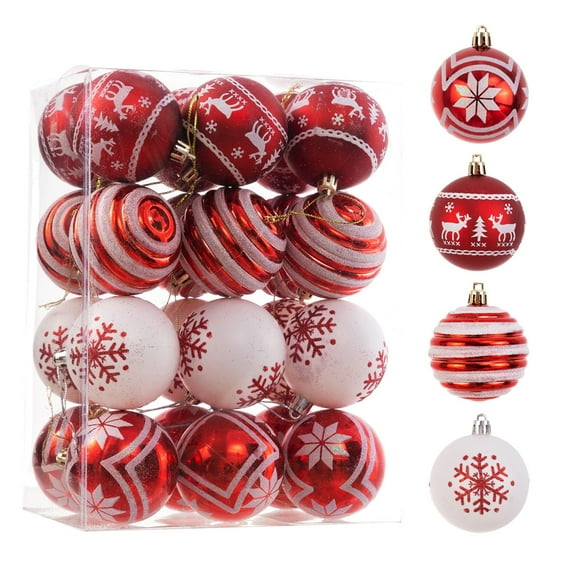 Christmas Decorations Glass Christmas Tree Ornaments - 60mm/2.36" [24 Pieces] Decorated Balls from PHIGZNT Seamless Hanging Holiday Decor (Bafflo Plaid with White Snowflakes)