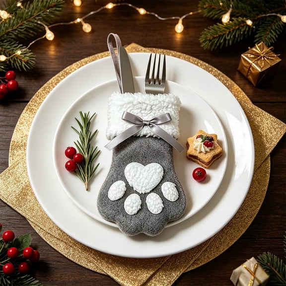 Christmas Decorations Clearance for Home - 6.3x3.9 Inch Christmas Tableware Knife Fork Cover Bags, Xmas Decorations Holiday Banquet Party Accessories, Winter Holiday Decor (Gray)
