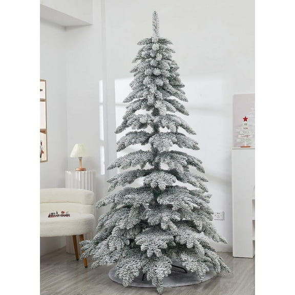 Christmas Decorations Clearance Snow Flocked Christmas Tree Premium Hinged Artificial Pines Tree,Metal Stand And 200- Branch Tips Easy To Instal