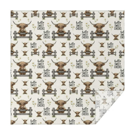 Beige Highland Cow Fence Daisy Pattern Square Tablecloth,Waterproof Square Table Cover,Wipeable Spillproof Washable Table Cover for Home Kitchen Party Decor 42"X42"(107x107cm)