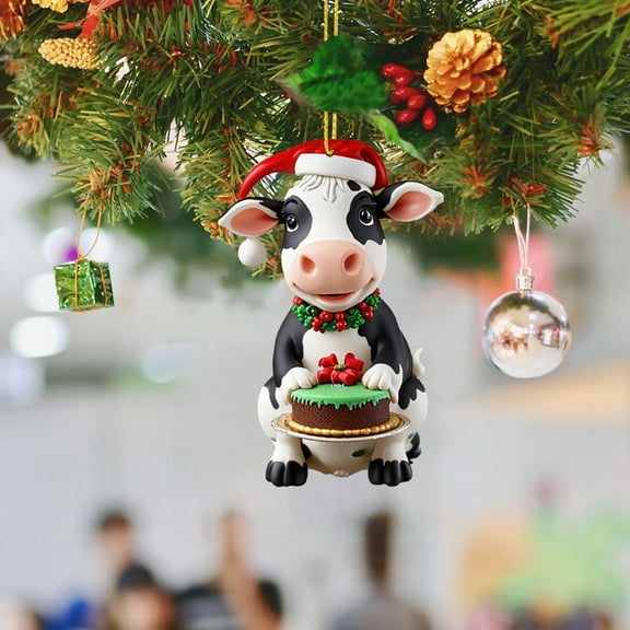 Christmas Decorations Cow Themed Hanging Ornament For Home | Farm Animal Figurine With Finish For Ceiling Wall Or Door Display