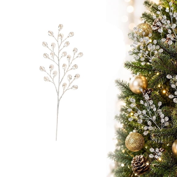 Christmas Decorations Crystal Branch Ornaments 2026 Xmas Tree Picks with 18 Teardrop Beads for Holiday Wreath Garland Wedding Party Home Decor