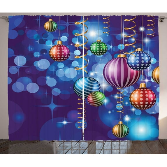 Ambesonne Christmas Curtains 2 Panel Set, Happy New Year Party, 108" x 90", Multicolor