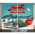 thumbnail image 1 of Ambesonne Christmas Curtains 2 Panel Set, Santa in Classic Car, 108" x 84", Teal Red, 1 of 2