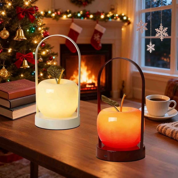 Christmas Decorations Cute Portable Apple Night Light With Metal Leaves- 2000mAh Rechargeable & Touch Control for Home Bedroom Kitchen Decoration Christmas Birthday Gifts